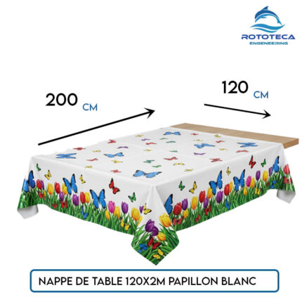 Nappe de table plastique LDPE 120×2 m imprimée – Papillon Blanc – Rototeca Tunisie