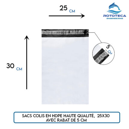 Sac colis HDPE avec rabat adhésif – 25×30 / 30×40 / 45×55 cm – Rototeca Tunisie
